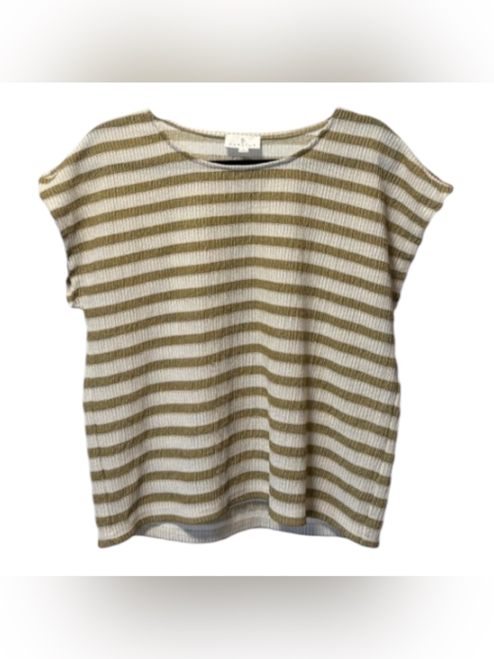fun 2 fun Gold and Cream Striped Short-Sleeve Knit Top